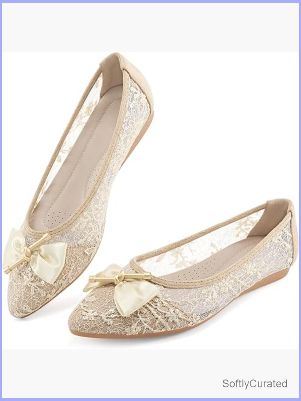Pointed Toe Ballet Flats with Bowknot Lace, Comfortable Slip-On Dress Shoes